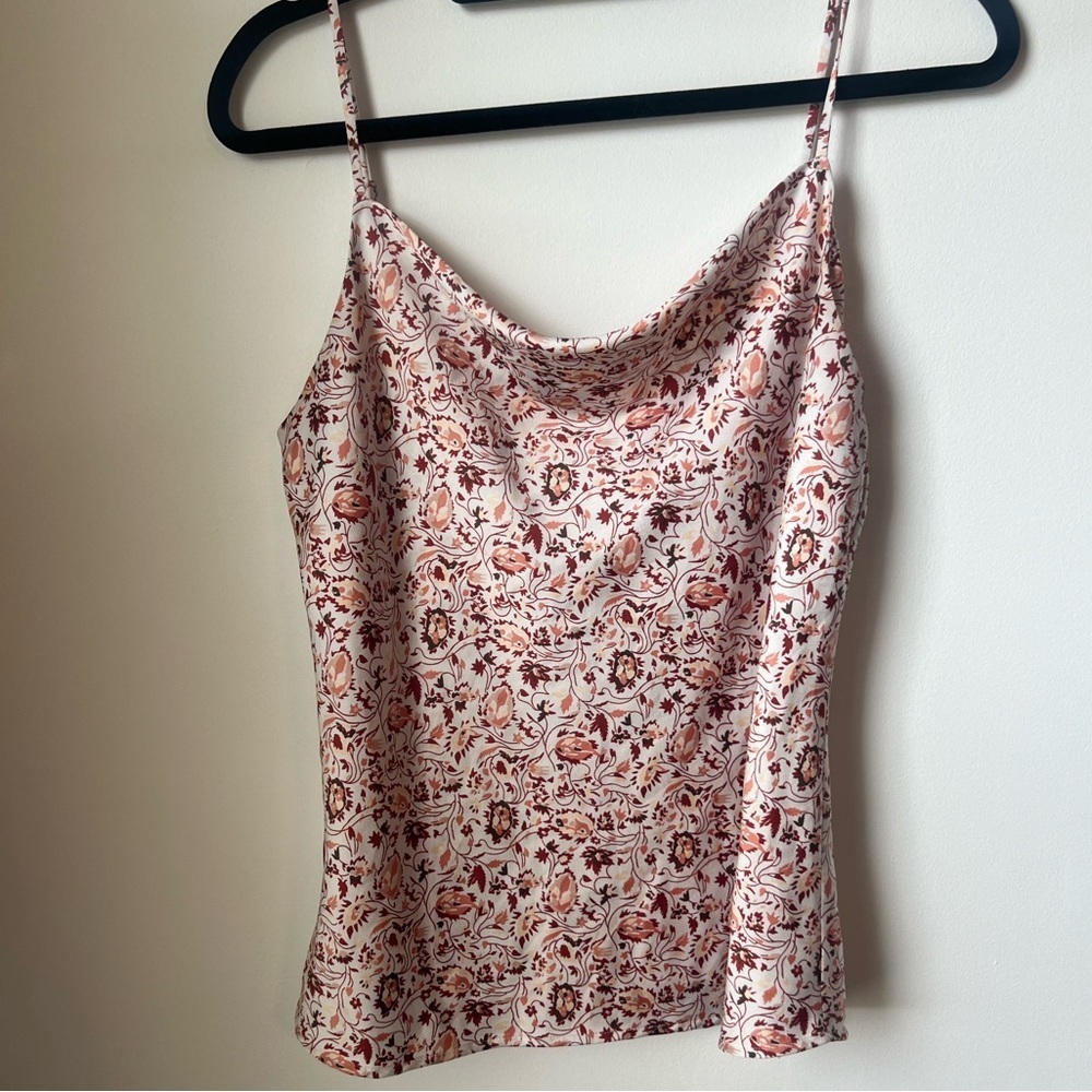LOFT Cream Pink Floral Stain Cowl Cami Tank Top Size Small